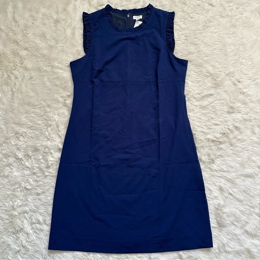 J. Crew Factory Dress Ruffleneck Suit Above Knee Antique Navy Blue 10 NWT New - Picture 3 of 12